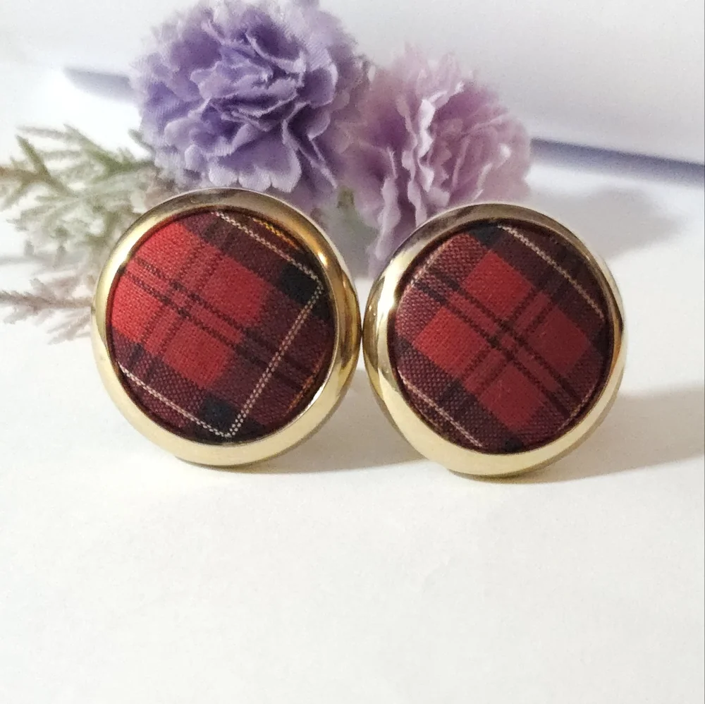 Vintage Tartan Plaid Wool Gold Tone Cufflinks Scottish Style